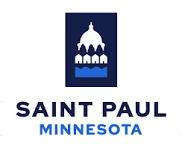 Logo with a white dome silhouette and text: Saint Paul Minnesota.